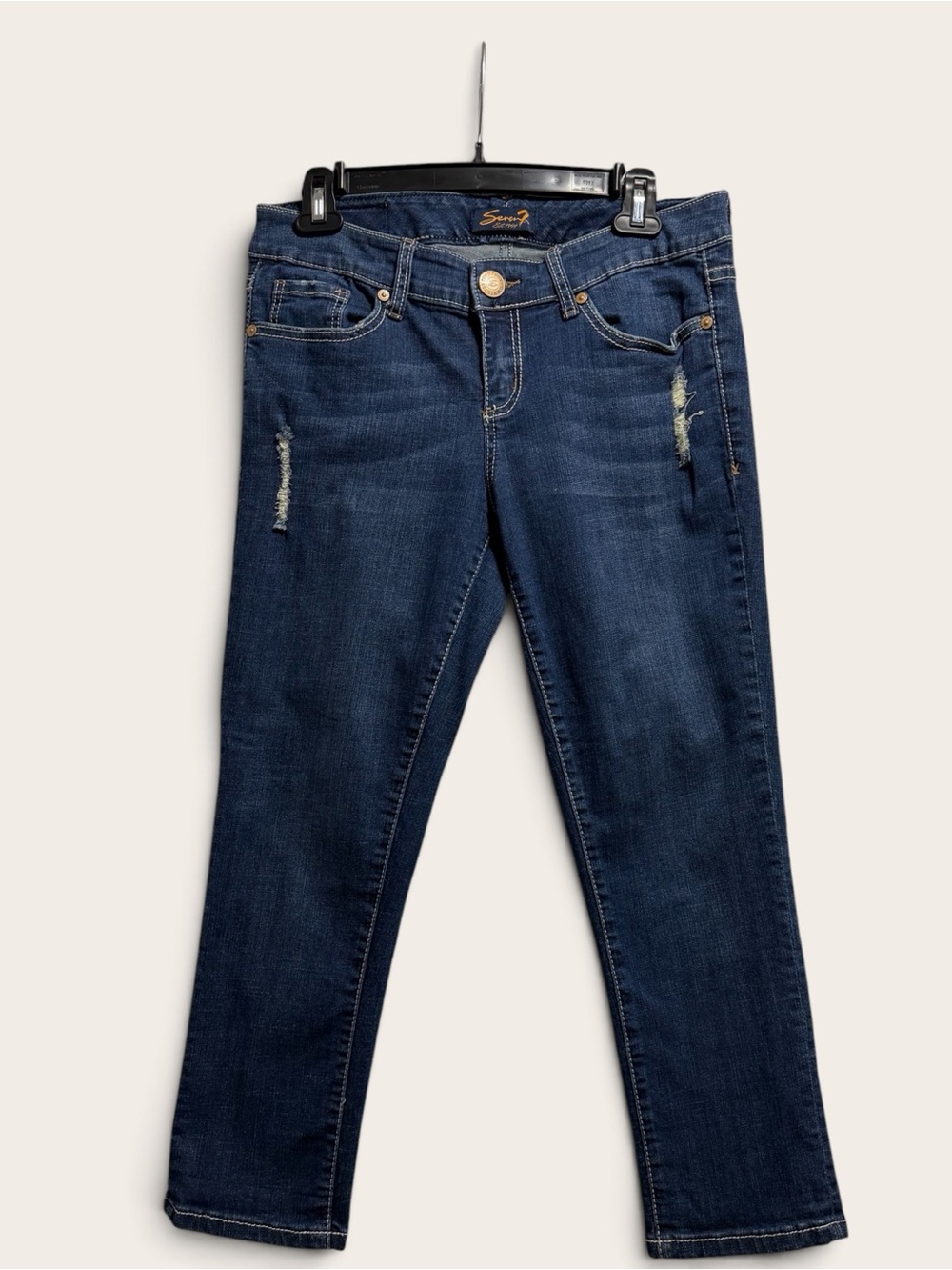 Seven7 Dark Wash Distressed Ankle Cropped Jeans Size 8